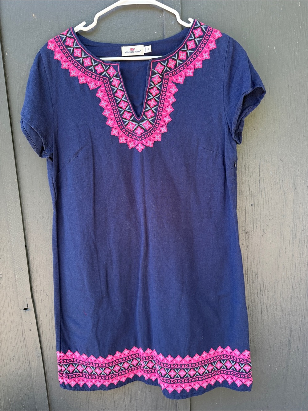 Vineyard Vines Navy Midi Dress with Pink Embroidery
